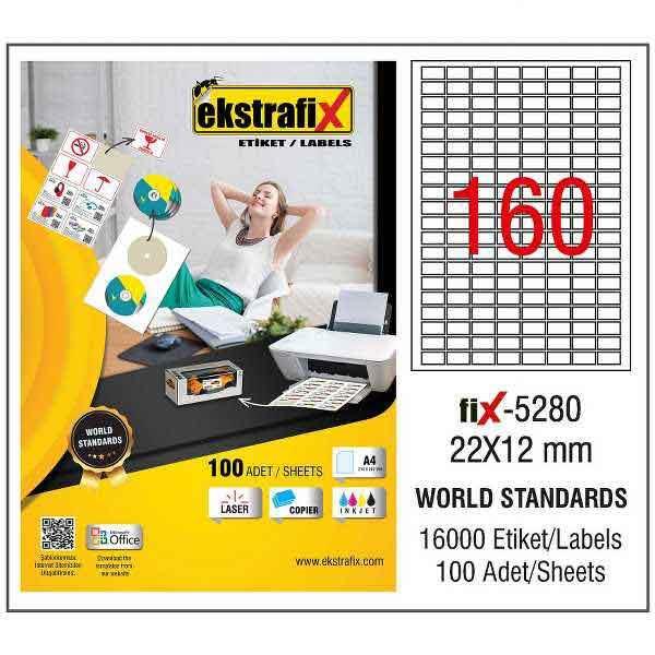 Ekstrafix Laser Etiket 100 YP 22x12 Laser-Copy-Inkjet FİX-5280