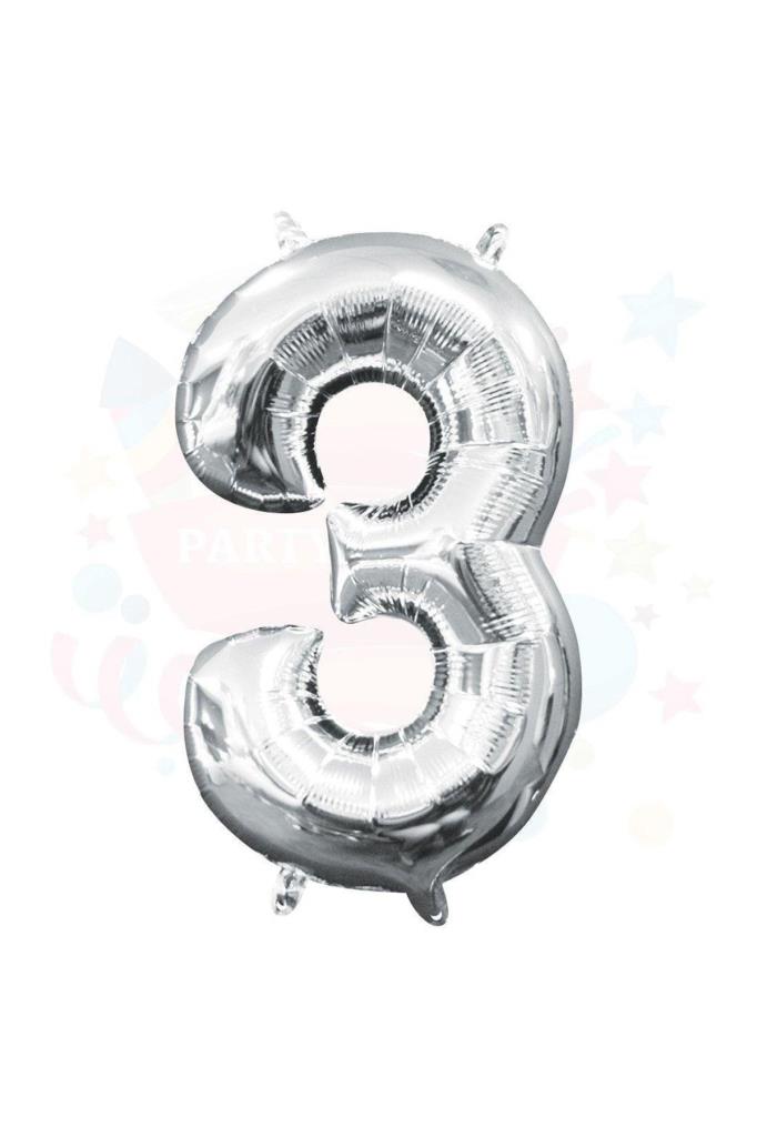 Nedi Folyo Balon Rakam Şişirilmemiş Gümüş (3 Rakamı) 100 cm 
