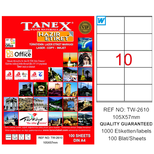 Tanex Laser Etiket 100 YP 105x57 Laser-Copy-Inkjet TW-2610