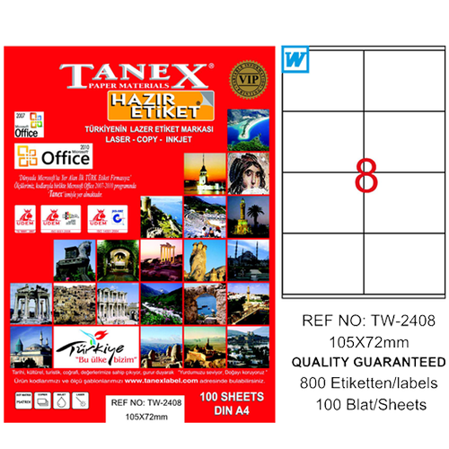 Tanex Laser Etiket 100 YP 105x72 Laser-Copy-Inkjet TW-2408