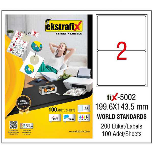 Ekstrafix Laser Etiket 100 YP 199.6x143.5 Laser-Copy-Inkjet F�X-5002