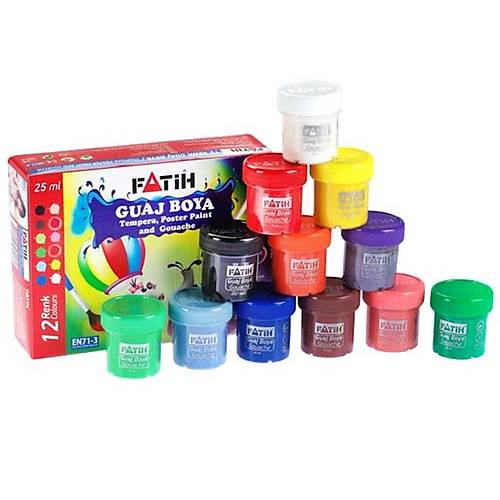 Fatih Guaj Boya Karton Kutu �i�e 25 ML 12 Renk 50420
