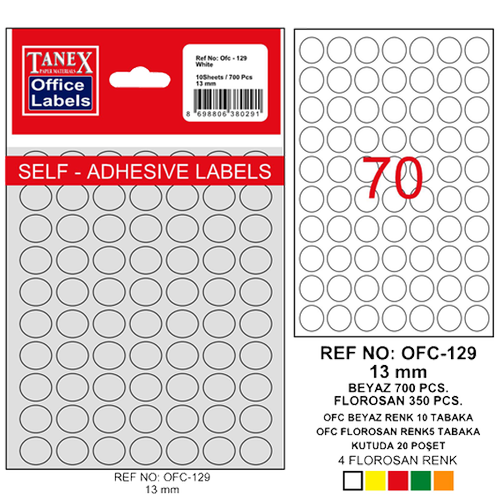 Tanex Ofis Etiketi Po�etli Yuvarlak OFC-129--10 LU PKT