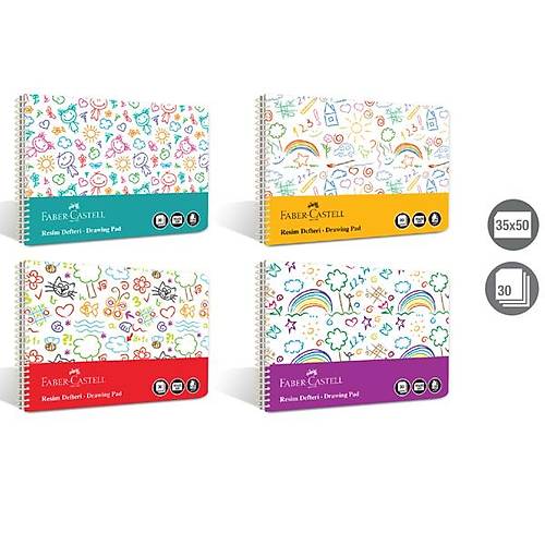 Faber-Castell Resim Defteri(12 li)  Spiralli Plastik Kapak Elenceli 35x50 5075 000268 