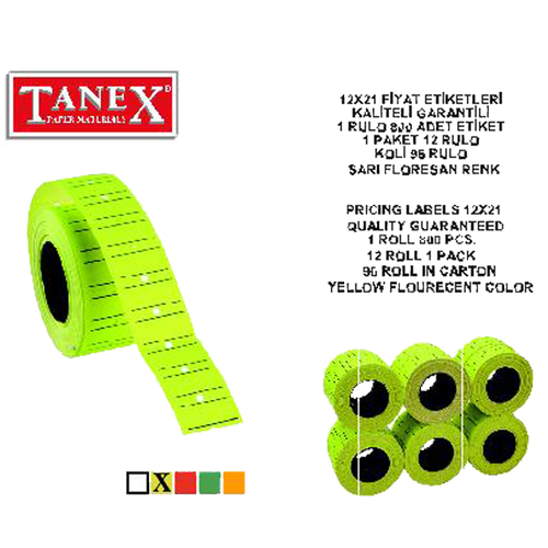 Tanex Fiyat Etiketi �izgili 12x21 Fosforlu Sar�(6 rulo)