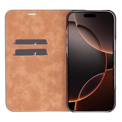 Apple iPhone 16 Pro Max uyumlu, Hakiki Deri, El Yap�m�, C�zdanl� K�l�f, Parlak Siyah