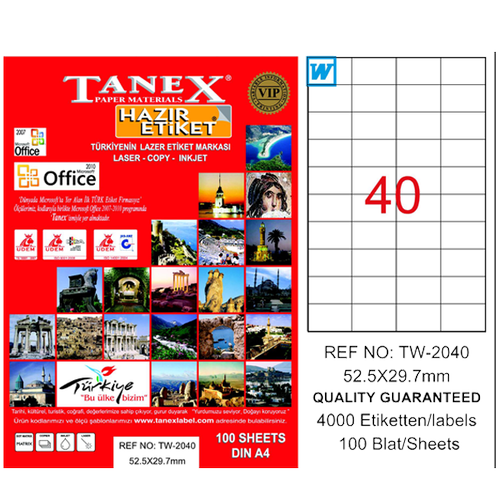 Tanex Laser Etiket 100 YP 52x29 Laser-Copy-Inkjet TW-2040