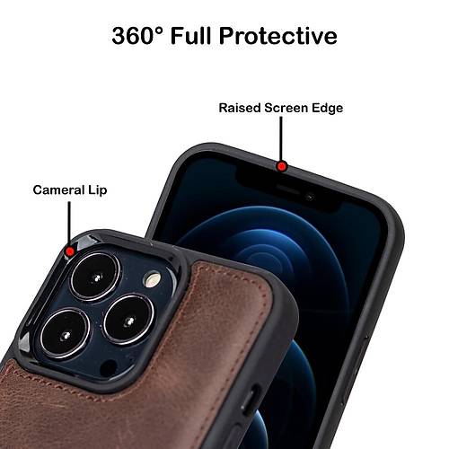 Bouletta Apple iPhone 13 Pro Uyumlu Deri Arka Kapak TN3 Kahve