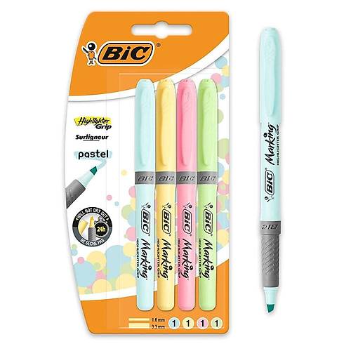 Bic Fosforlu Kalem Markng Highlghter Grip Pastel Renkler 4 L 964859