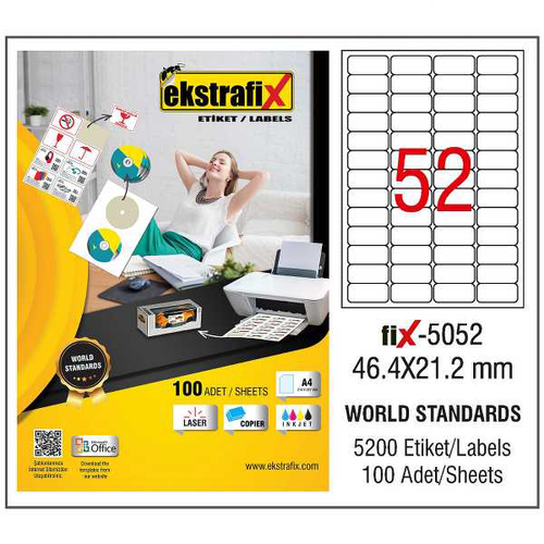 Ekstrafix Laser Etiket 100 YP 46.4x21.2 Laser-Copy-Inkjet F�X-5052