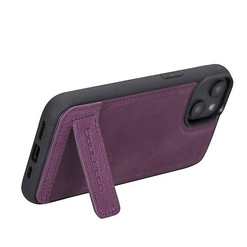 Bouletta Apple iPhone 14 Uyumlu Deri Standl Arka Kapak CZ7 Mor