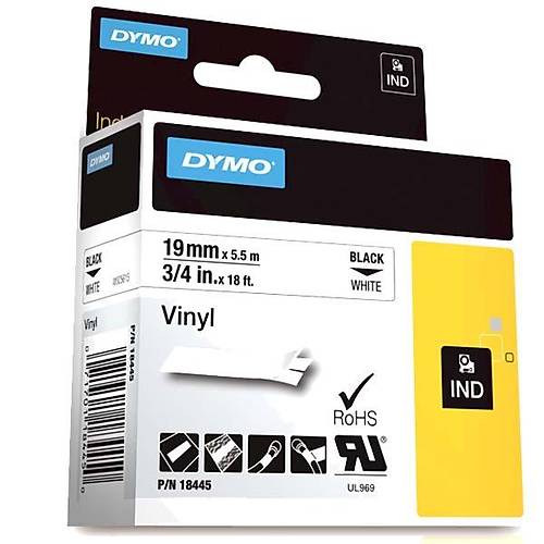 Dymo Rhino Pro Etiketi Renkli Vinil 19 MMx5,5 MT Beyaz �zerine Siyah 18445