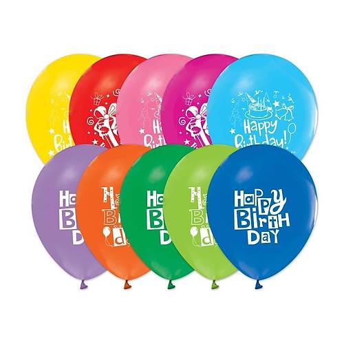 Balonevi Balon 1+1 Happy B�rthday Party Bask�l� 12 �ncPastel 100 L�