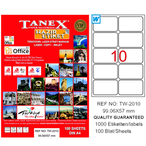 Tanex Laser Etiket 100 YP 99.1x57 Laser-Copy-Inkjet TW-2010