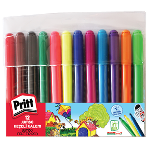 Pritt Ke�eli Boya Kalemi Jumbo Yuvarlak U� 12 Renk 1687975