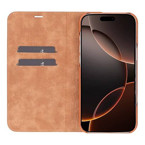 Apple iPhone 16 Pro Max uyumlu, Hakiki Deri, El Yap�m�, C�zdanl� K�l�f, G�lgeli Taba