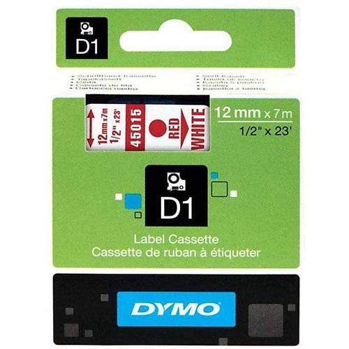 Dymo D1 �erit Standart 12 MMx7 MT Beyaz �zerine K�rm�z� 45015