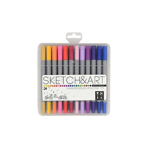 Bruno Visconti Brush Pen Sketch&Art �ift U�lu Ke�eli Kalem 24 Renk 22-0083