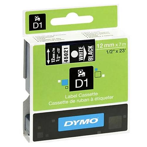 Dymo D1 �erit Standart 12 MMx7 MT Siyah �zerine Beyaz 45021