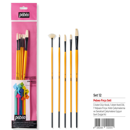 Pebeo F�r�a Seti Beyaz Br�stel K�l Uzun Sap No:2-6-8-12+Yelpaze F�r�a No:2 5 L� SET-12