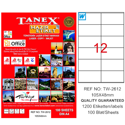 Tanex Laser Etiket 100 YP 105x48 Laser-Copy-Inkjet TW-2612