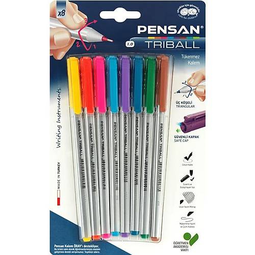 Pensan T�kenmez Kalem Triball 1.0 MM Bilye U� 8 L� Renkli