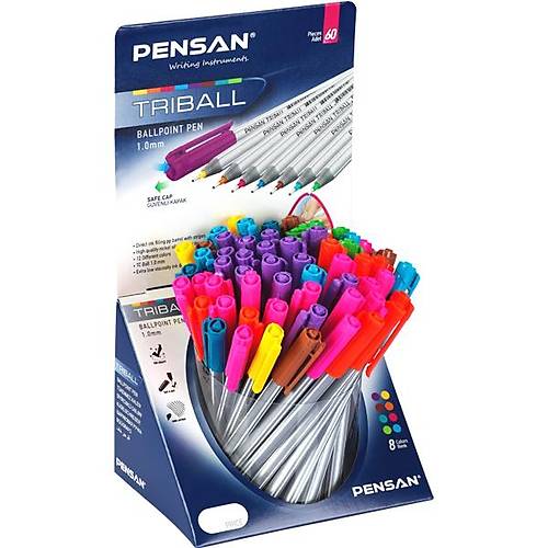 Pensan T�kenmez Kalem Triball 1.0 MM Bilye U� Renkli 60 LI Stand 1003-60-LI-STD