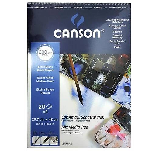Canson F�nface Resim Bloklar� 200 GR A3 20 YP �stten Spriraali