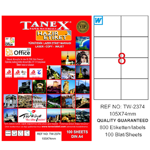 Tanex Laser Etiket 100 YP 105x74.25 Laser-Copy-Inkjet TW-2374