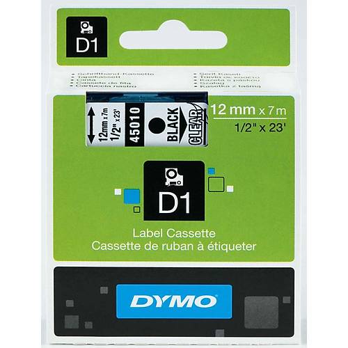 Dymo D1 �erit Standart 12 MMx7 MT �effaf �zerine Siyah 45010 S0720500