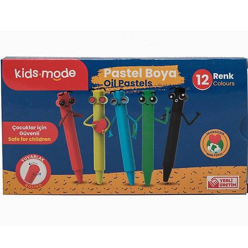 Kidsmode Ya�l� Pastel Boya Yuvarlak 12 Renk