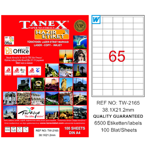 Tanex Laser Etiket 100 YP 38x21 Laser-Copy-Inkjet TW-2165