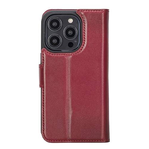Apple iPhone 14 Pro Uyumlu Deri Czdanl Klf MWWN V4EF Krmz