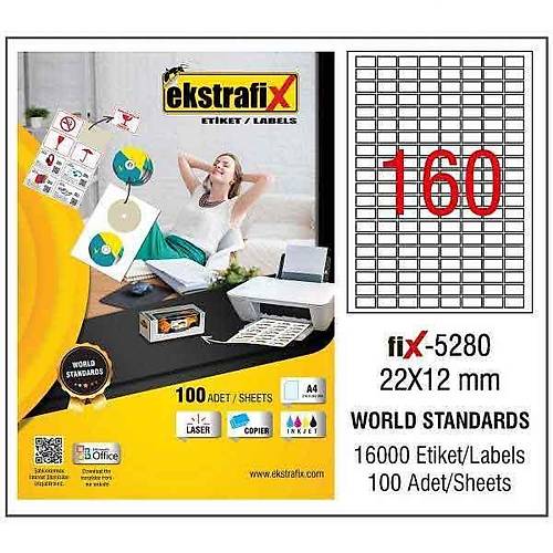 Ekstrafix Laser Etiket 100 YP 22x12 Laser-Copy-Inkjet F�X-5280