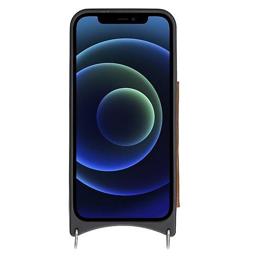 Apple iPhone 12 Pro Max Uyumlu Deri Askl Klf UFW RST2EF Taba