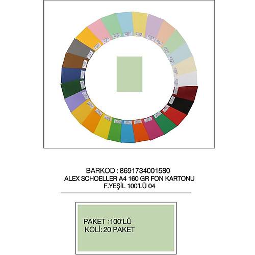 Alex Schoeller Fon Kartonu 160 GR A4 04 F�s Ye�ili