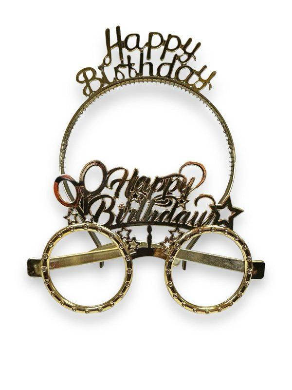 Happy Birthday Tacı Ve Gözlüğü Gold