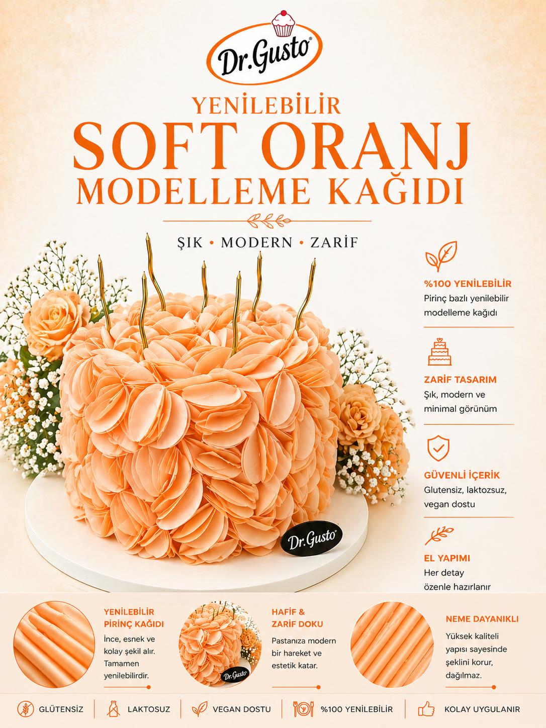 Dr Gusto Yenilebilir Modelleme Kağıdı Soft Turuncu (10 ad)