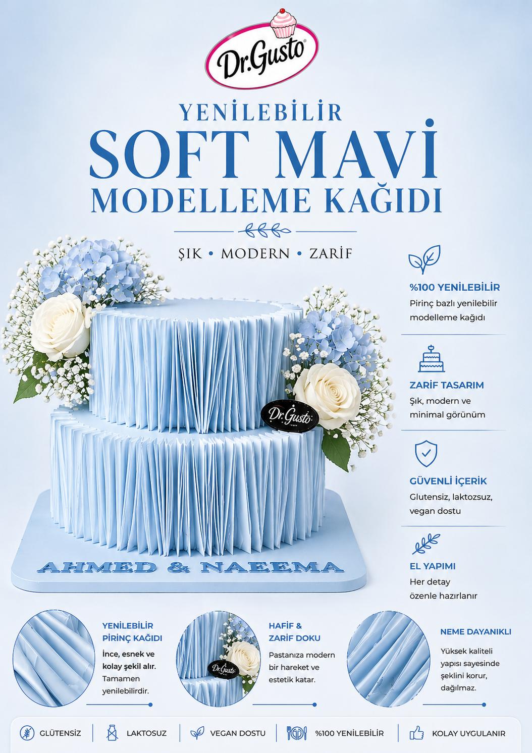 Dr Gusto Yenilebilir Modelleme Kağıdı Soft Mavi (10 ad)