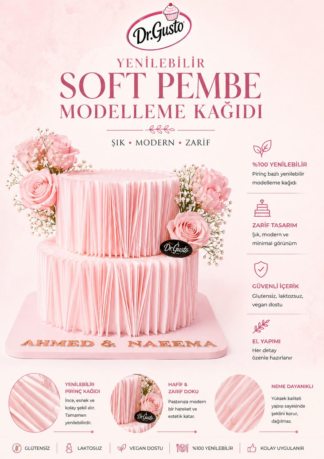 Dr Gusto Yenilebilir Modelleme Kağıdı Soft Pembe (100 ad)