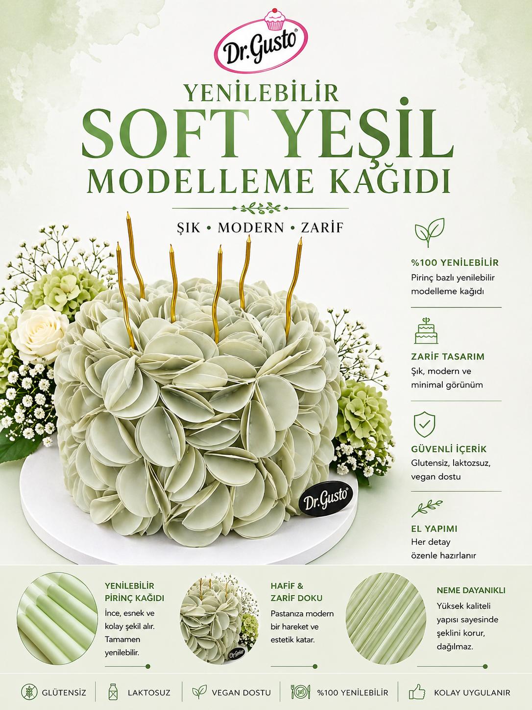 Dr Gusto Yenilebilir Modelleme Kağıdı Soft Yeşil (10 ad)