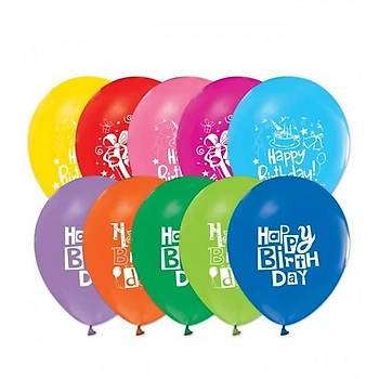 Renkli Happy Birthday Baskýlý Balon 10ad