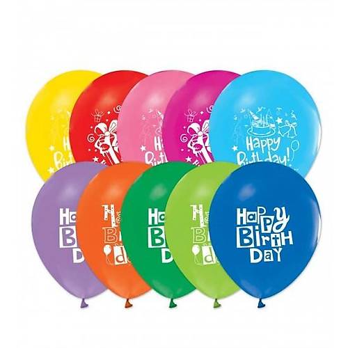 Renkli Happy Birthday Baskılı Balon 10ad