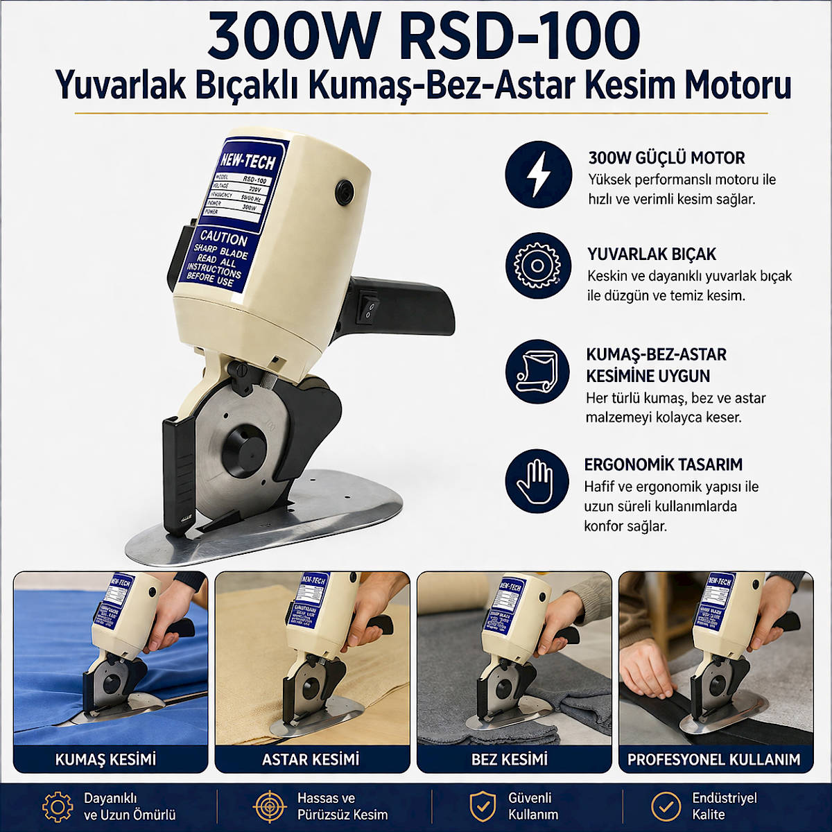 300W RSD-100 Yuvarlak B��akl� Kuma�-Bez-Astar Kesim Motoru