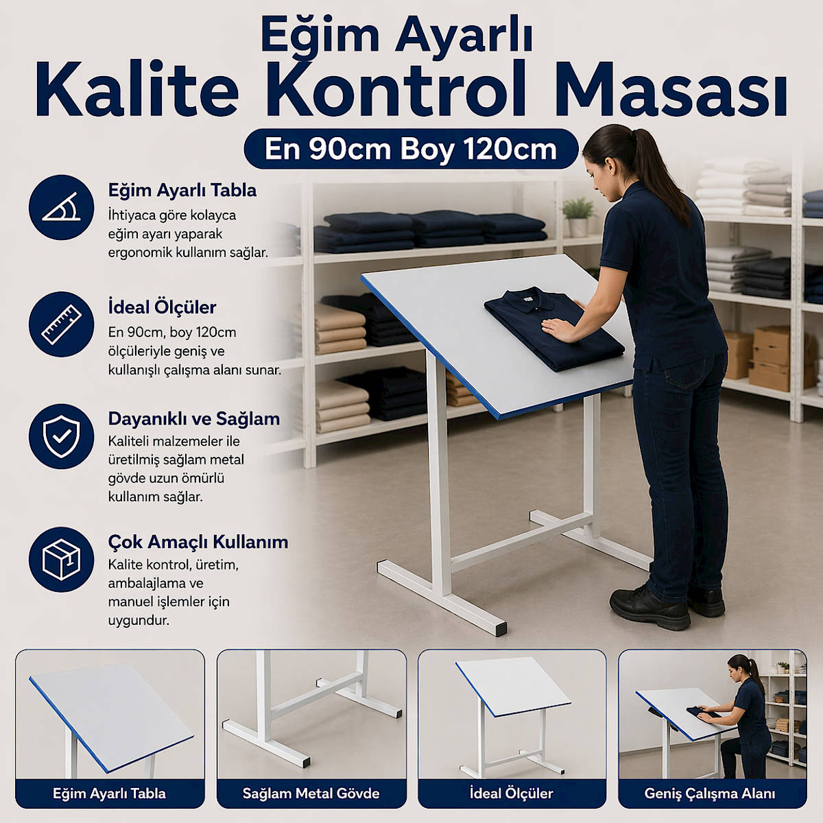 E�im Ayarl� Kalite Kontrol Masas� En 90cm Boy 120cm
