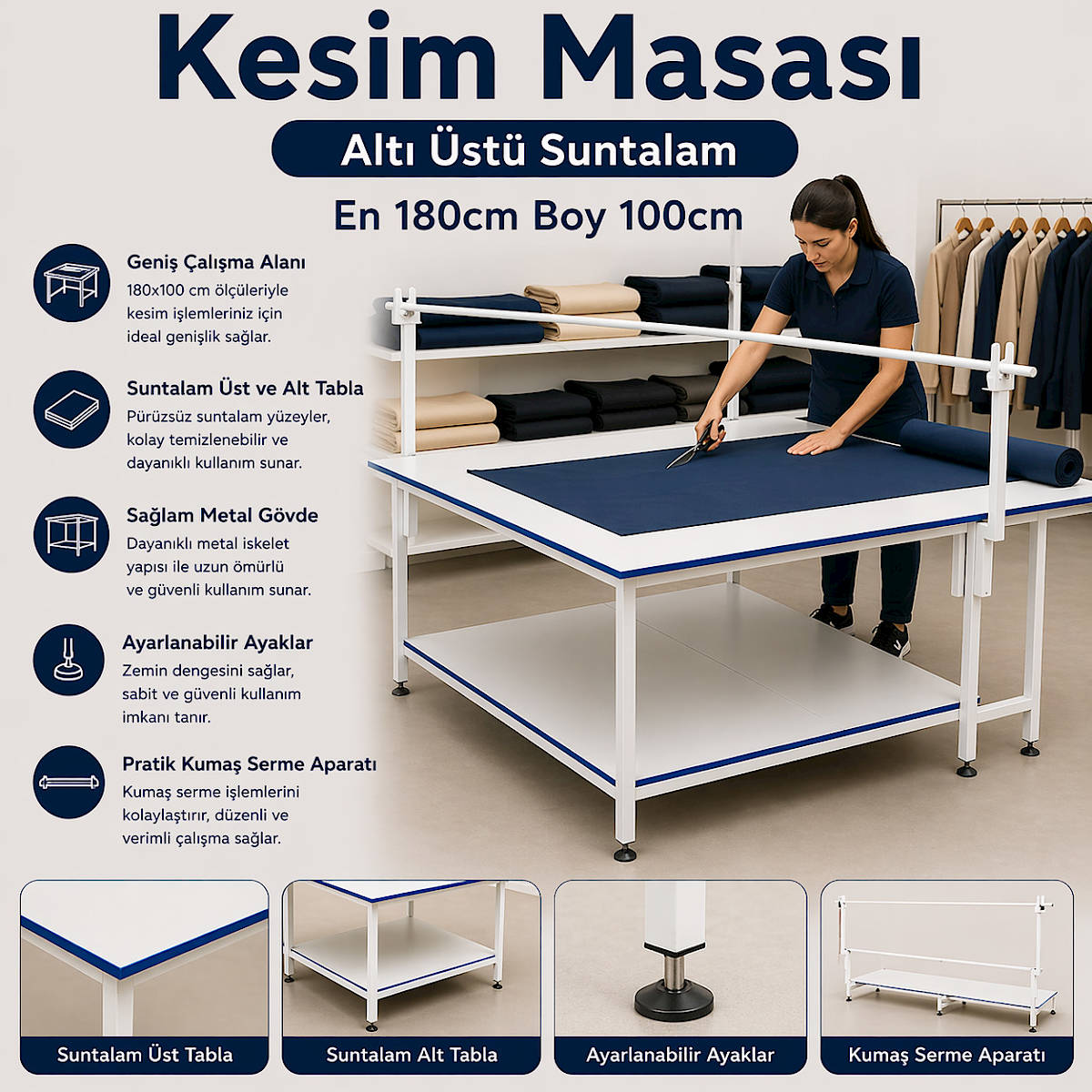 Kesim Masas� Alt� �st� Suntalam En 180cm Boy 100cm