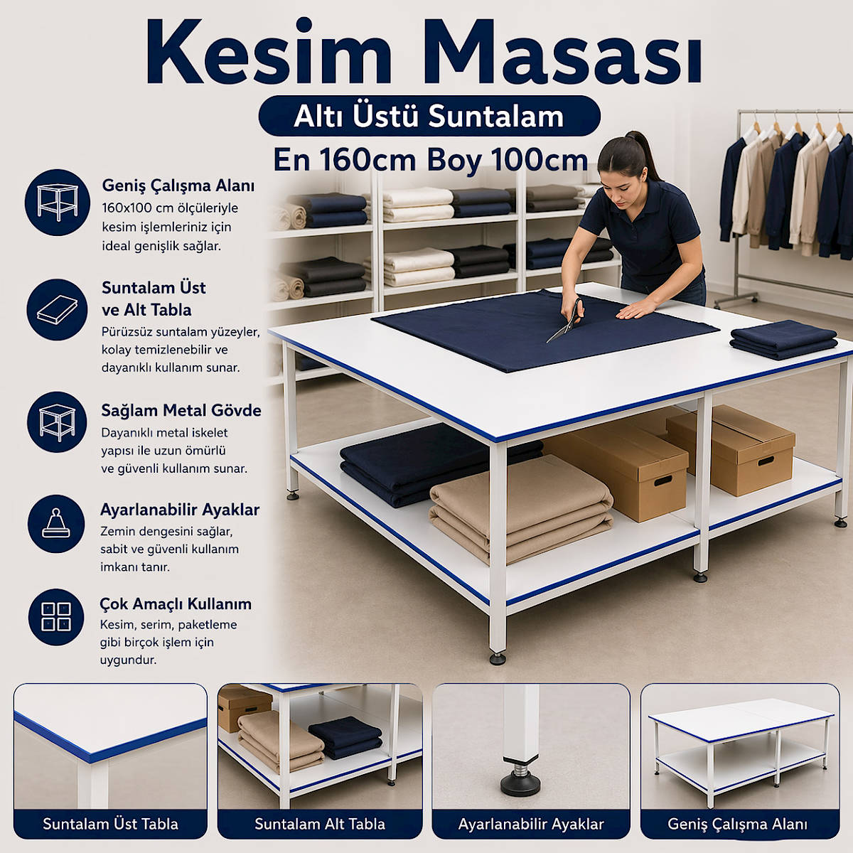 Kesim Masası Altı Üstü Suntalam En 160cm Boy 100cm