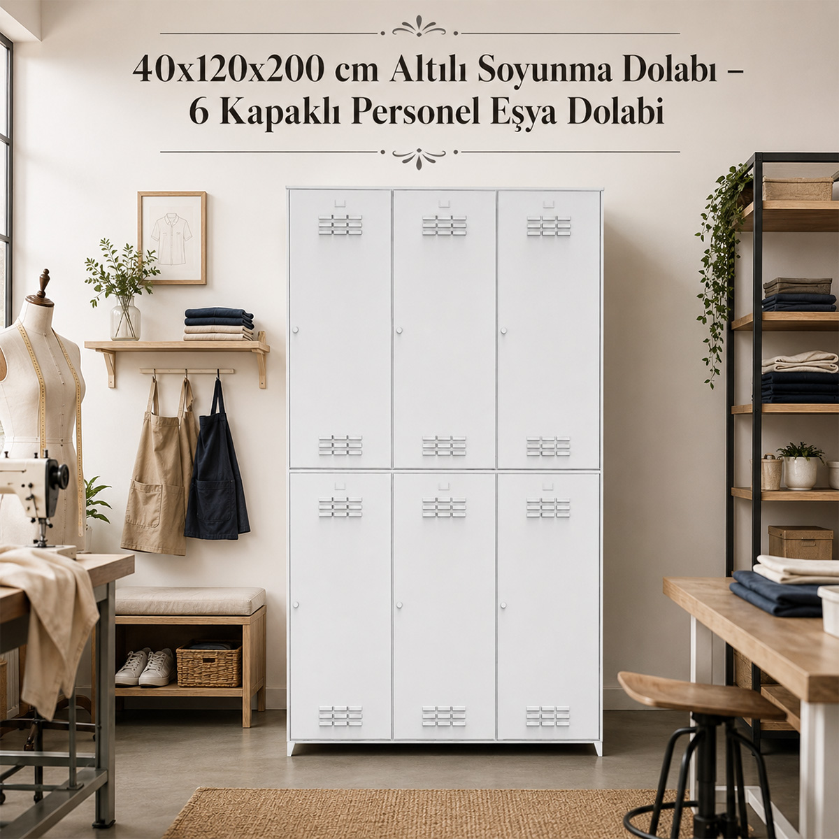 40x120x200 cm Altılı Soyunma Dolabı – 6 Kapaklı Personel Eşya Dolabı