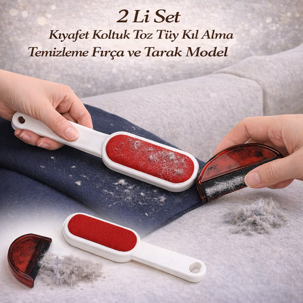 2 Li Set K�yafet Koltuk Toz T�y K�l Alma Temizleme F�r�a ve Tarak Model