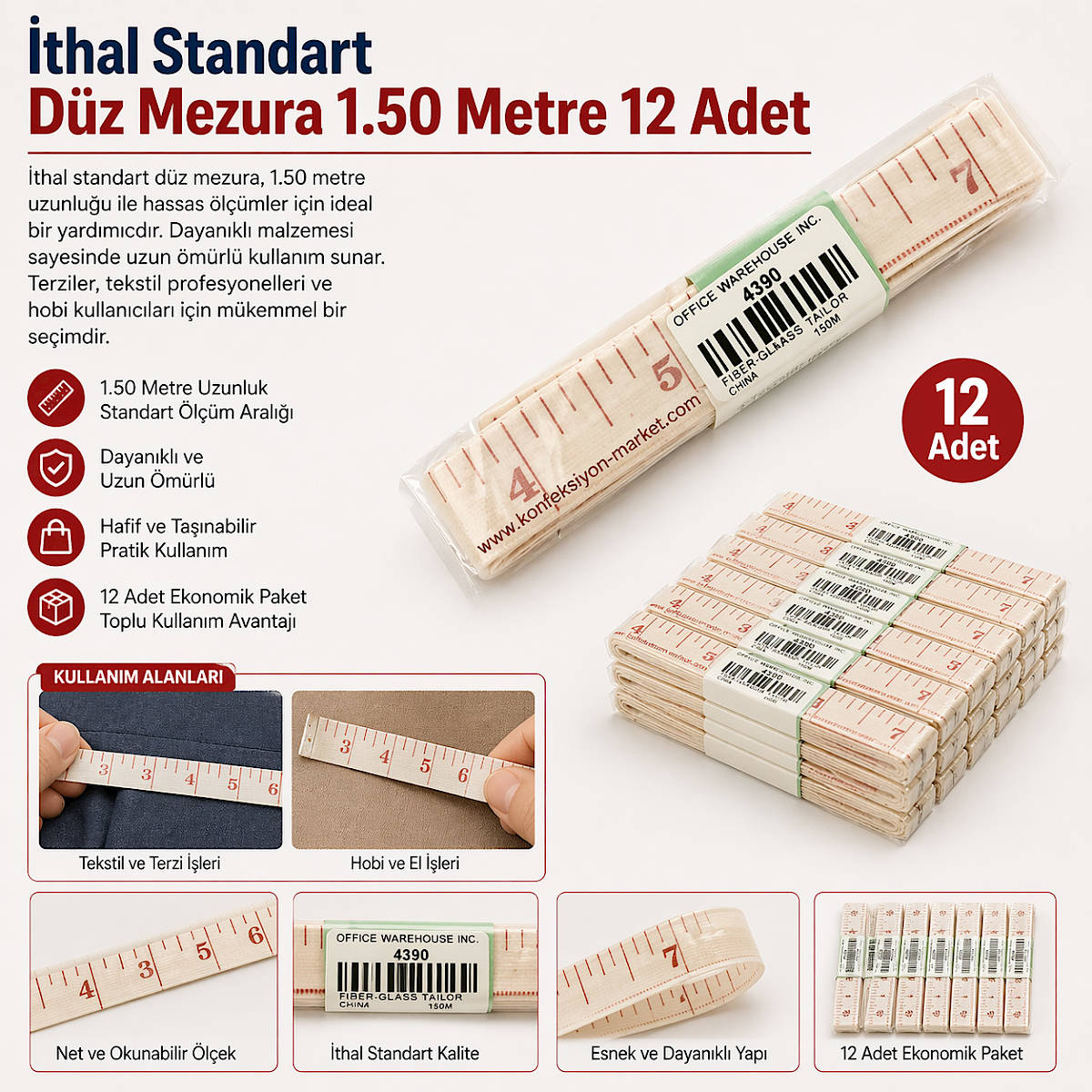 �thal Standart D�z Mezura 1.50 Metre 12 Adet